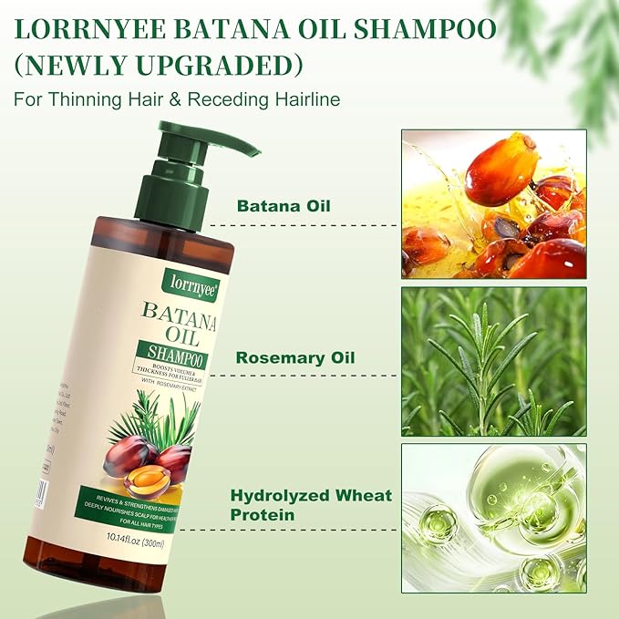 Batana Oil Shampoo, Hair Growth Shampoo for Thinning Hair & Hair Loss Treatment - Organic Rosemary, Formula with Biotin & Keratin to Reduce Shedding, Thicken Hair For Men & Women 2 Pack