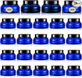 Tessco for you 24 Pack Plastic Jars with Lids Labels Multiuse Slime Containers Empty Body Scrub Jars Round Refillable Cosmetic Body Butter Container for Makeup (5 oz,Blue,Black)