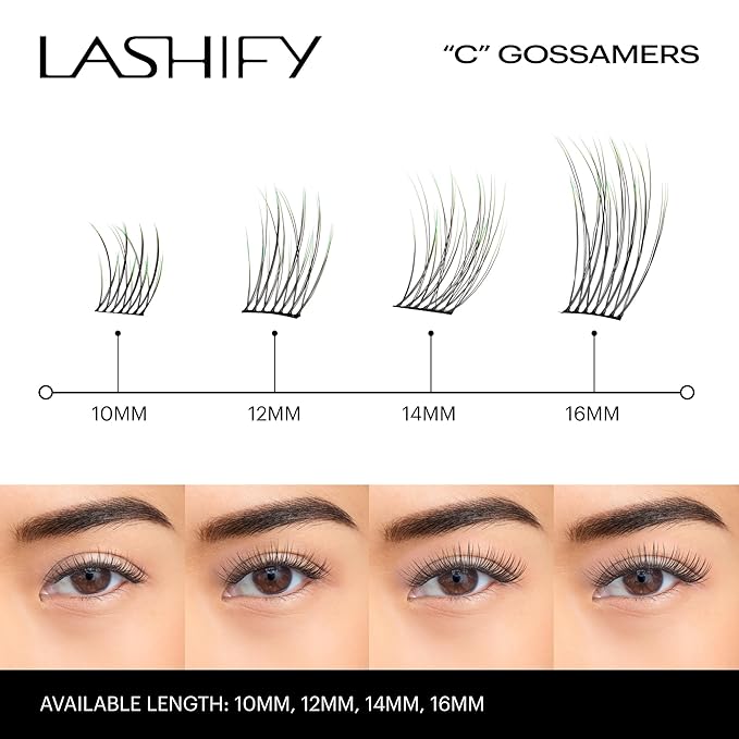 Lashify Curl 10mm Gossamer Eyelash Extensions Refill in Ombre Green, Easy DIY False Lashes for a Natural Look