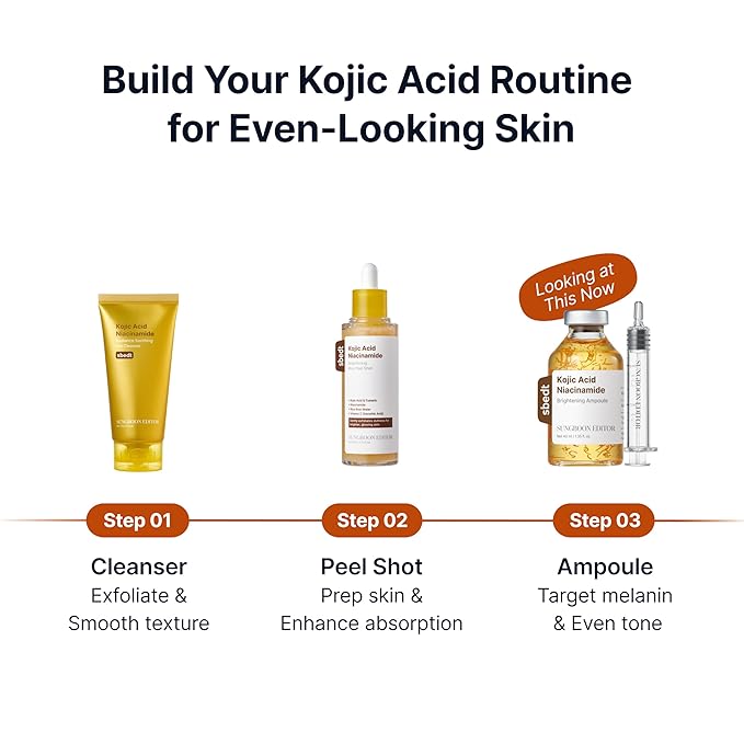 SUNGBOON EDITOR Glow Intensive Kojic Acid Ampoule, Radiance-Boosting Serum for Face with Kojic Acid, Turmeric & PHA l For Uneven Skin Tone & Dark Spot Care l Korean Skincare Serum, 1.35 fl oz