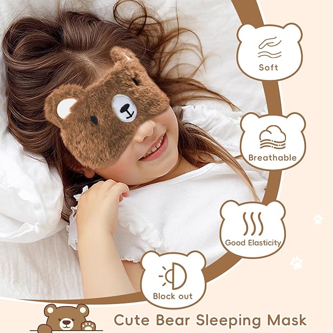 my novel things Cooling Eye Mask and Sleep Mask Eye Cover Girls Boys Birthday Cute Teens Woman, Cold Warm Eye Compress for Dry Eyes Spa at Home Travel Plush Blindfold Sleeping Unicorn Bear Cat Brown