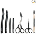 LePinko Eyebrow Trimmer Kit, 7 in 1 Eyebrow Scissors, Tweezer, Razor, Gromming Scissors Brush for Women Men, Gifts for Stocking Stuffers - Black