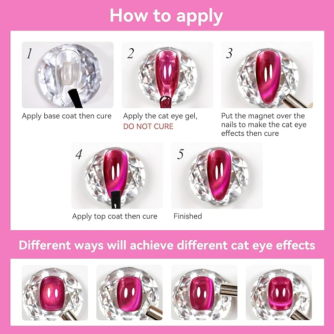Hot Pink Cat Eye Gel Nail Polish, Magentic Nail Polish With Magnet Red Pink Double Magic Effect, Jelly Color Glitter Shimmer UV Gel for Gift Salon DIY at Home