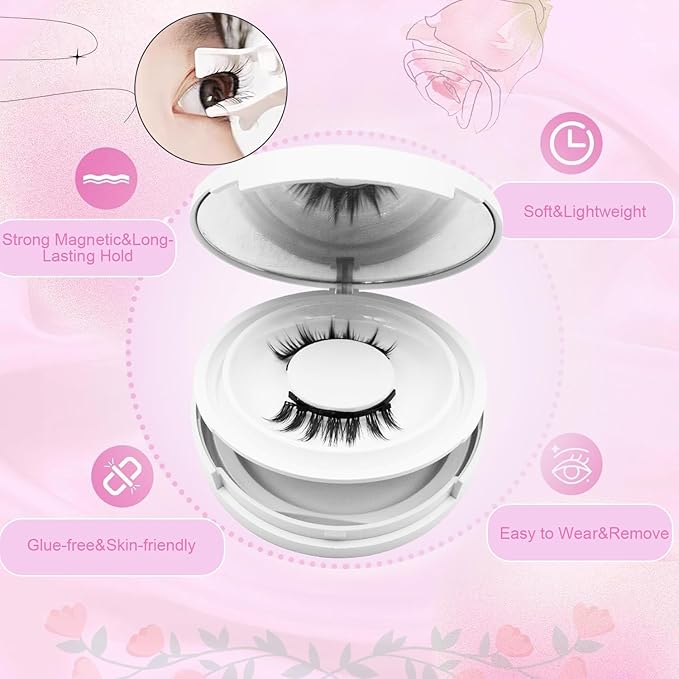 Meylora Magnetic Eyelashes with Applicator Natural Look, Reusable Eyelashes Magnetic Lashes, No Glue Needed Wispy False Lashes Kit Easy to Wear and Remove (Natural+Simple)