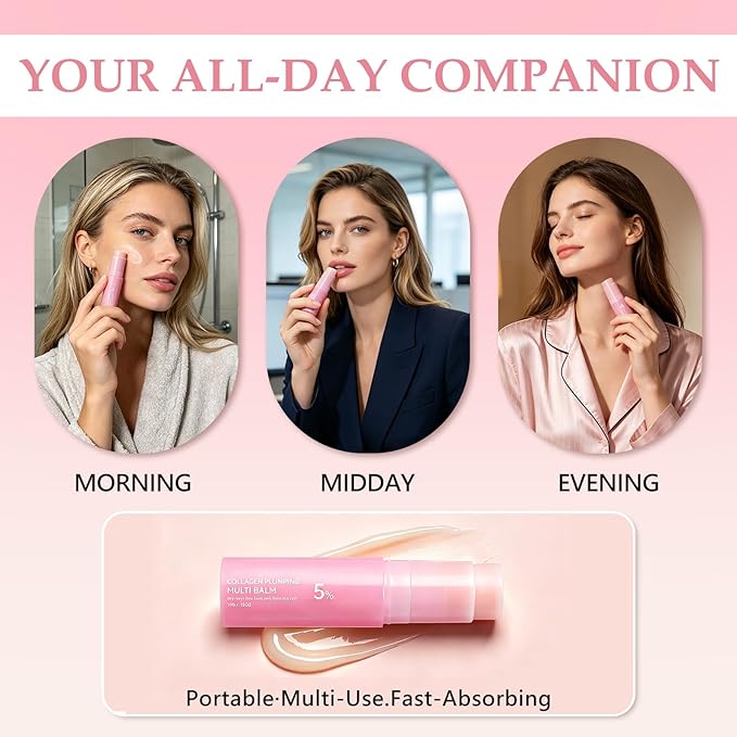 2Pcs PDRN Pink Collagen Volume Multi Balm Stick,Collagen Wrinkle Stick Face & Body Balm,Volumizing Hydrating Firming for Under-Eyes, Neck, Forehead, Smile Lines