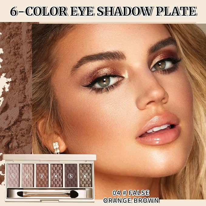 Deep Brown Smokey Matte Shimmer Eyeshadow Palette, 6 Color High Pigment Blendable Eye Shadow Makeup for Older Women, Lightweight Travel Size, Suitable for All Eye Shapes, Dramatic Look Vegan 04#