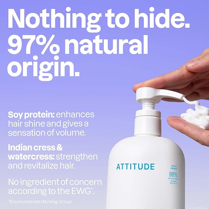 ATTITUDE Extra Gentle Hair Conditioner, Soothes Dry Scalp, Naturally Derived Ingredients, Vegan Detangler, Dermatologically Tested, Unscented, 32 Fl Oz