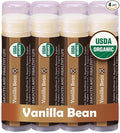 Earth's Daughter USDA Organic Lip Balm 4-Pack Vanilla Flavor - Beeswax, Coconut Oil, Vitamin E - Best Lip Repair Chapstick for Dry Cracked Lips.