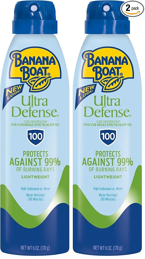 Banana Boat Ultra Defense Clear Sunscreen Spray SPF 100, 6oz | Lightweight Sunscreen, Banana Boat SPF 100, Water Resistant, 6oz (Pack of 2)