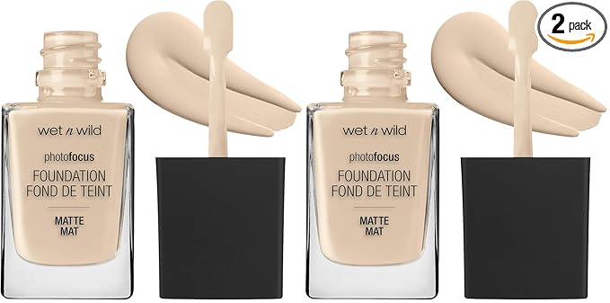 Wet n Wild Photo Focus Matte Liquid Foundation Neutral Soft Ivory, Vegan & Cruelty-Free (Pack of 2)