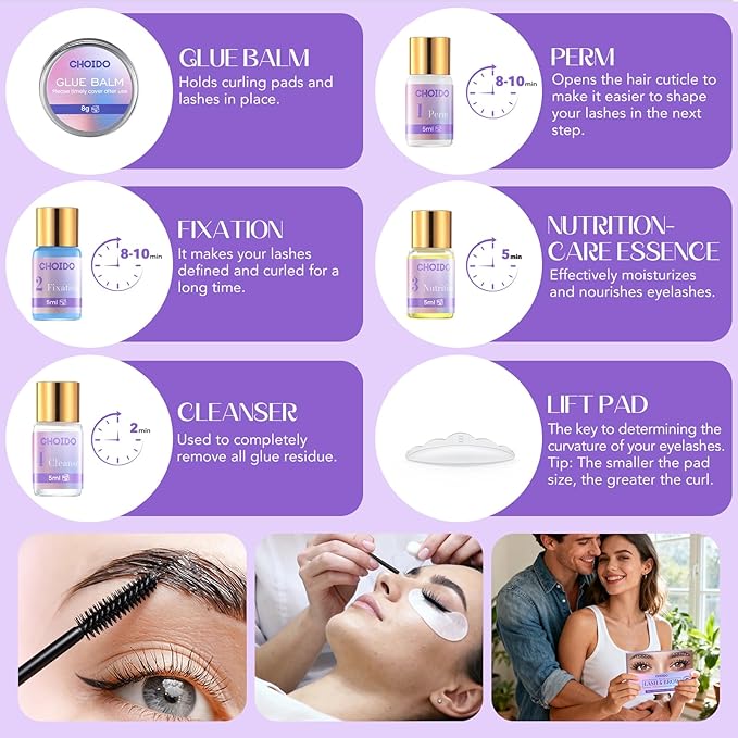 Lash Lift Kit - Eyelash Perm Kit - Eyebrow Lamination Kit, 2 in 1 Professional Eyelash Curling Lash Extension & Eyebrow Lift Kit, Easy to Use for Salon & DIY Home Use, Lasts 6-8 Weeks (Purple)