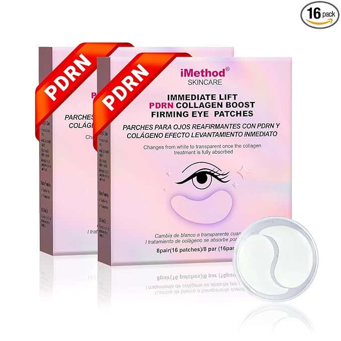 iMethod PDRN Collagen Boost Eye Patches - Under Eye Mask, Instant Lift Eye Mask for Reduce Fine Lines & Wrinkles, Firming Under Eye Patches for Dark Circles, Puffy Eyes, Eye Bags, 2 Pack, 16 Pairs