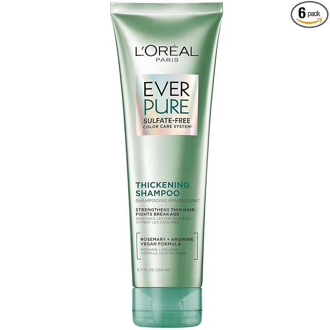 L'Oreal Paris Thickening Sulfate Free Shampoo,Thickens + Strengthens Thin,Fragile Hair,Hair Care with Rosemary Leaf,EverPure,8.5 Fl Oz (Packaging May Vary),(Pack of 6)