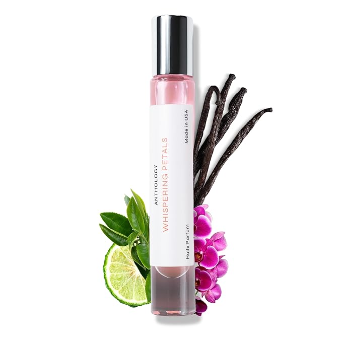 Anthology Whispering Petals Roll on Perfume Oil for Women 0.3oz 9 ML | Bergamot, Vanilla,Jasmine, Rose, Orchid | Alcohol-Free, Travel size Rollerball | Clean Fragrance