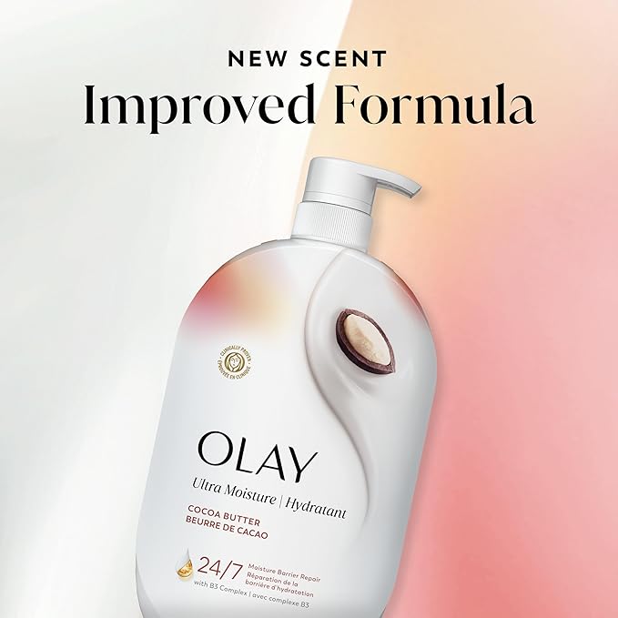 Olay Body Wash for Women, Ultra Moisture, 24/7 Moisture Barrier Repair, Hydrating Formula for Visibly Healthy Soft Skin, Vitamin B3 & Hyaluronic Blend, For All Skin Types, Cocoa Butter Scent, 35 fl oz