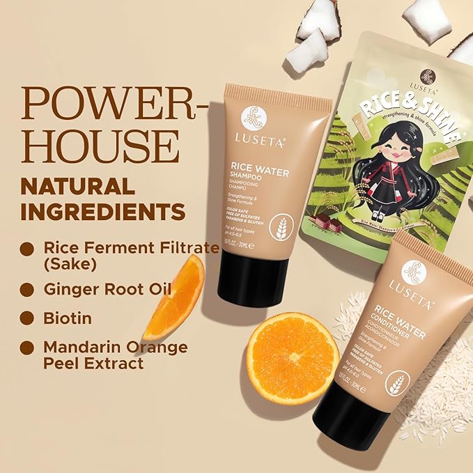 Luseta Rice Water Shampoo and conditioner Set Strengthening & Nourishing Revitalizes Shine for All Hair Types Hydrating & Frizz Control for Women and Men 1.01oz*2