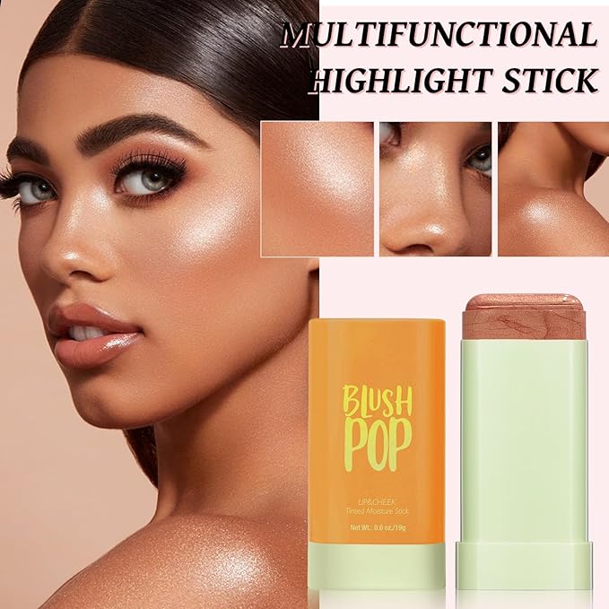 Highlighter Makeup Stick - Blush Highlighters Makeup Stick for Face & Body, Natural Silky Shimmer Highlight, Bendable Long Lasting Cream Korean Highlighter (Cherry Red)