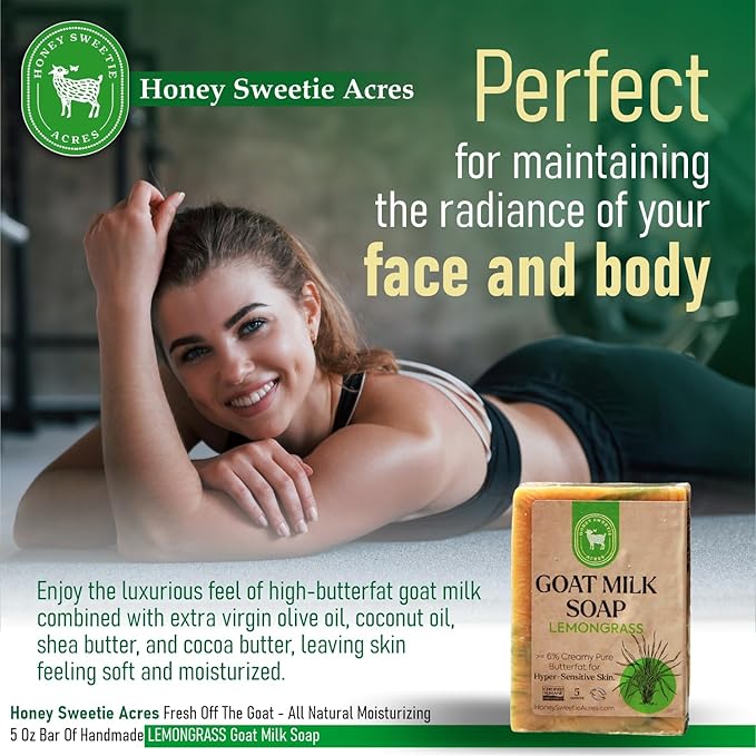 Honey Sweetie Acres Lemongrass Goat Milk Soap - Handmade 5 oz Bar, Made with Natural Ingredients, Moisturizing & Gentle, Made in the USA