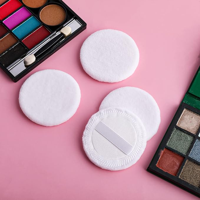Sibba Loose Powder Make up puff 12 Pieces Round Velour Face Makeup Compact Body Container Setting Pressed Blending Foundation Cream Make Up Ribbon Strap Sponge Cushion Applicator (White)