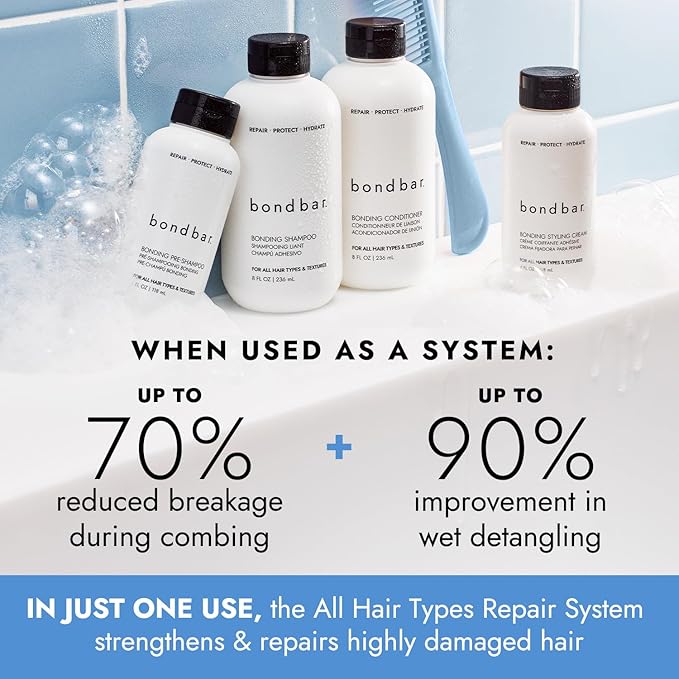 Bondbar Repairing Shampoo, Protects, Strengthens & Hydrates All Hair Types & Textures, Prevents Flyaways & Frizz, Adds Moisture & Shine, Vegan, CrueltyFree, 8 Fl. Oz. (Pack of 2)