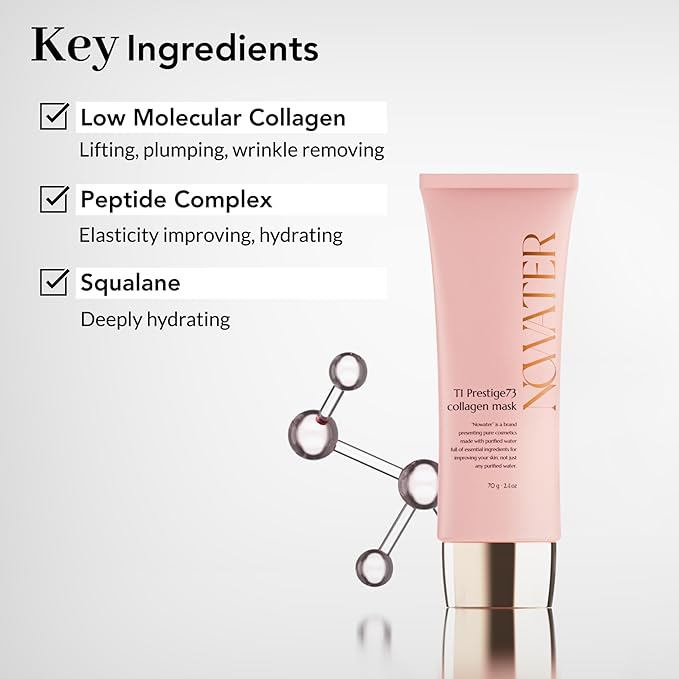 NOWATER Collagen Peel Off Face Mask for Glass Skin — Korean Skincare Hydrolyzed Collagen & 6 Peptides, Visibly Firms & Hydrates in 15 Minutes, Overnight Sleeping Mask for All Skin Types (2.4 fl.oz)