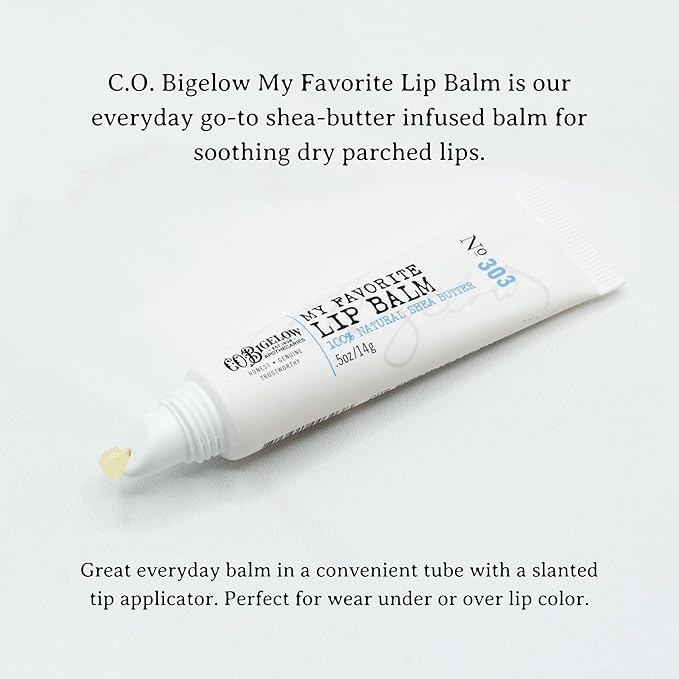C.O. Bigelow Assorted Lip Balm Tubes Trio, Rose Salve, My Favorite Lip Balm, & Mentha Shine, Pack of 3 Lip Care Set, 0.5 oz