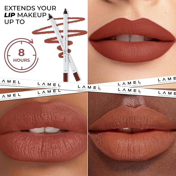 Lamel Gel Lip Liner Pencil - 5 Pack - 2-in-1 Waterproof Lip Liner Set - 8- Hour Wear, Creamy, Sharpenable, Pigmented - Smooth Finish & Full Coverage - Intense Brown, Berry, Chilli, Mauve, Spicy Nude