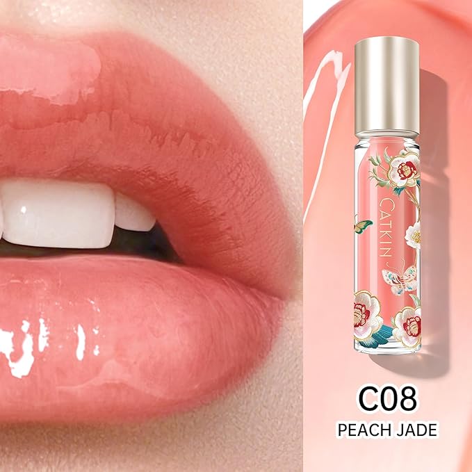 Catkin Lip Plumper Gloss, Tinted Lip Serum with Hyaluronic Acid & Jojoba Oil, Non-sticky Volumizing Hydrating Formula for a High Shine Maximum 3D Look, Plump & Soft Lips 0.12 Fl Oz - C08 Fire Opal