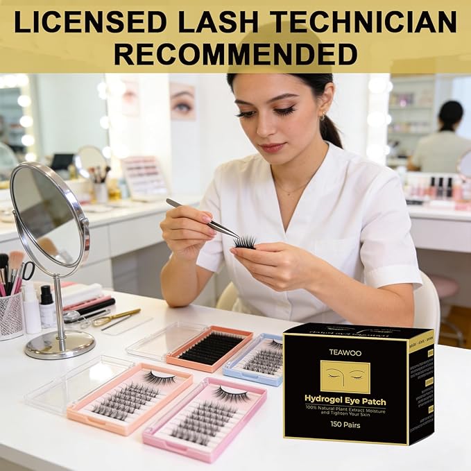 TEAWOO 150 Pairs Hydrogel Eyelash Patches, Under Eye Patches, Eye Pads for Eyelash Extension/Eyelash Tinting, Eyelash Extension Supplies Infused with Natural Aloe Vera