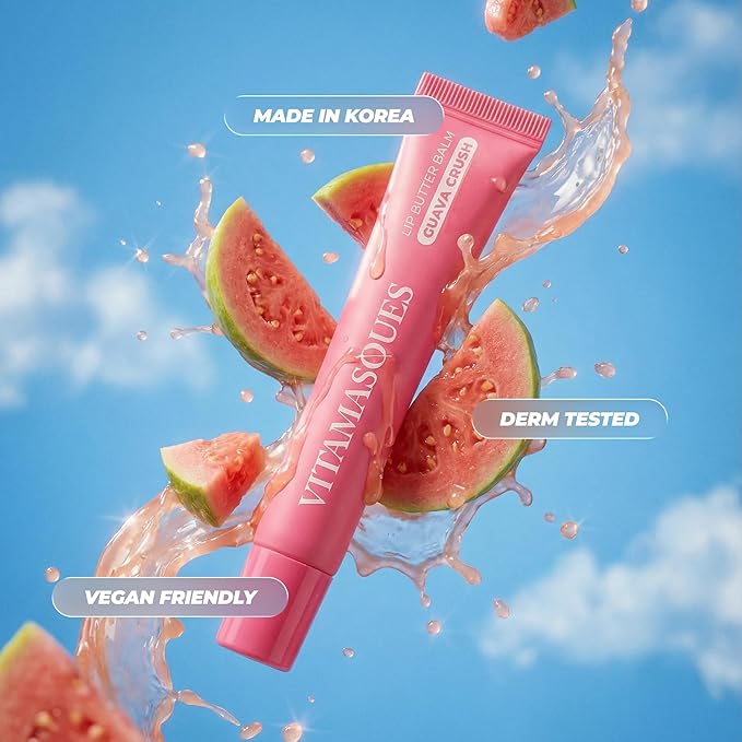 Vitamasques Lip Butter Balm - Guava Crush, Korean Lip Balm - Peptide Lip Treatment - Lips Balm Hydrating - Light Tinted Lips balm - Made in Korea - 0.33 fl.oz