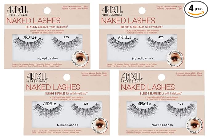 Ardell Naked Lashes Natural 425 with Invisiband – Natural-Looking False Eyelashes for Everyday Wear, Lightweight Strip, 4 Pairs