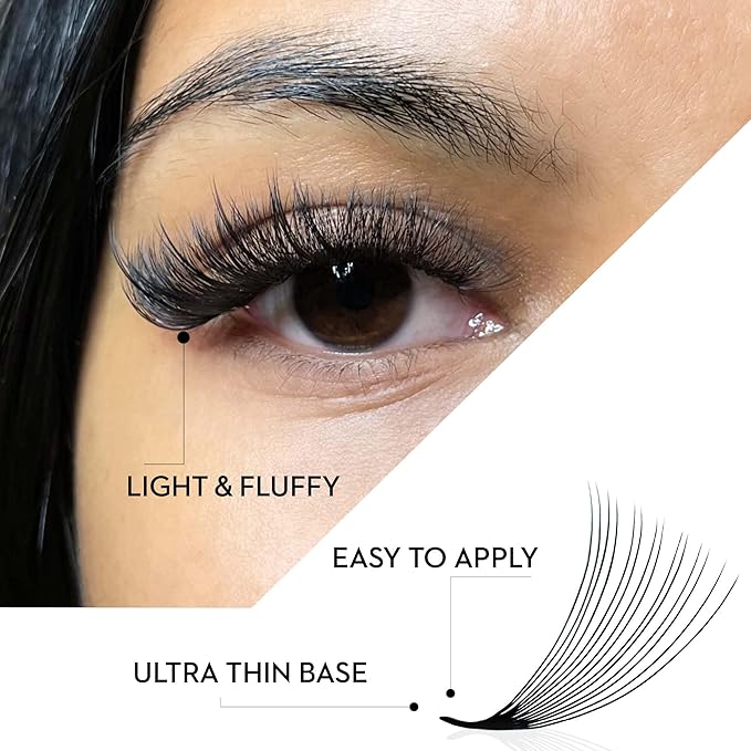 One V Salon, 1000 Loose Professional Use Premade Fans Eyelash Extensions, D Curl Volume Lashes,10D 20D 14D-0.05 Thickness, 9-16mm Fluffy Handmade Fan Mixed Tray