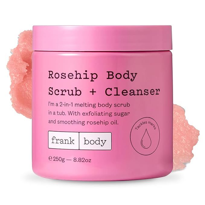 frank body Rosehip Body Scrub & Cleanser | Fades Marks & Softens Skin |Exfoliating Body Scrub | With Rosehip Oil, Coffee Seed Extract & Lavender Oil | Vegan & Cruelty Free | 250g / 8.82 oz