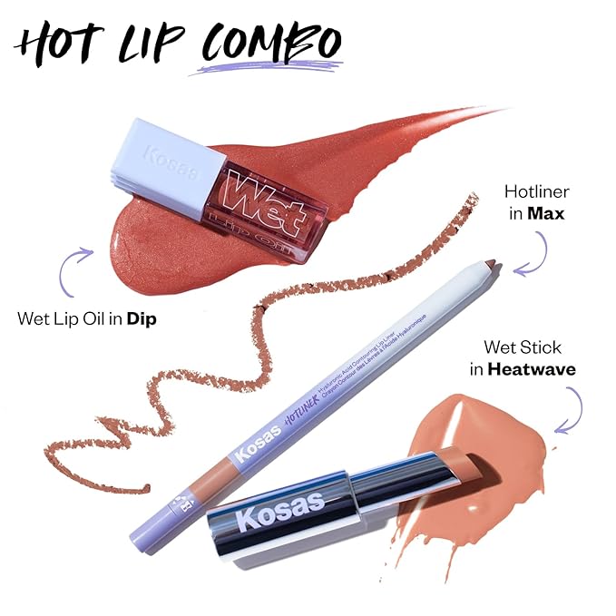 Kosas Wet Lip Oil Gloss - Hydrating Lip Plumping Treatment with Hyaluronic Acid & Peptides, Non-Sticky Finish (Dip)