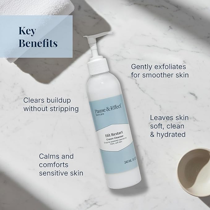 Pause & Effect Gentle Enzyme Cleanser for Menopausal Skin, Removes Makeup and Sunscreen, Hydrating Face Wash with Green Tea Antioxidants for Sensitive or Dry Skin
