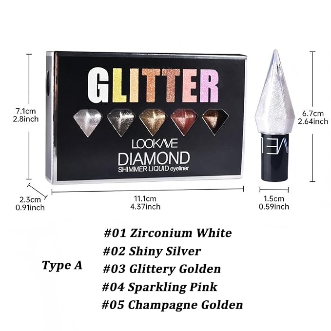 6 Pcs Liquid Glitter Eyeshadow Set Colorful Eyeliner with Long-Lasting and Waterproof Shinning Eye Shadow Gift for Women Eye Makeup(Diamond A)