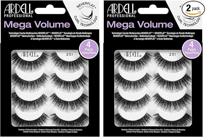 Ardell False Eyelashes Mega Volume 251, 2 Pack (4 Pairs Per Pack)