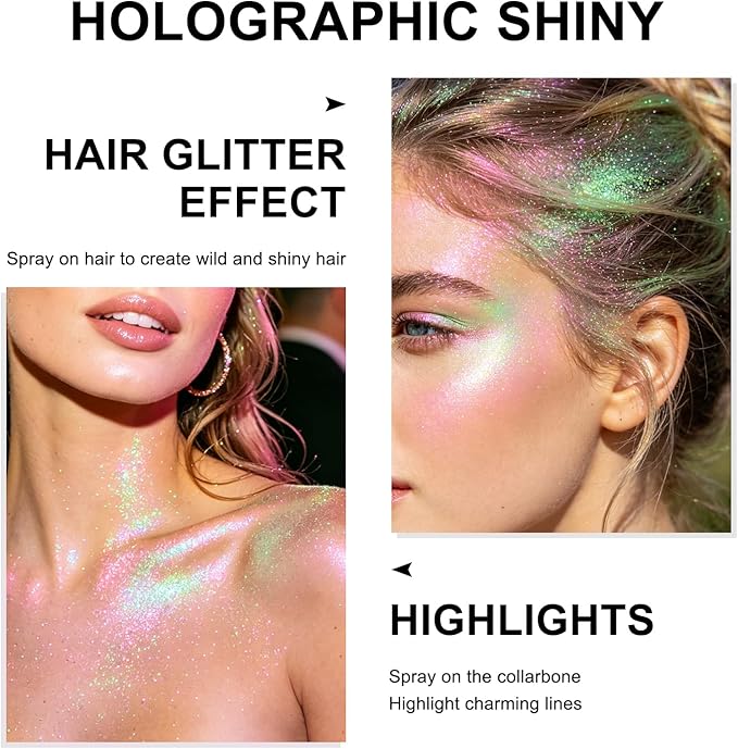 Hair and Body Glitter Spray, Glitter Hairspray Dry Powder Makeup for Clothes, Festival Rave Prom Loose Sparkle Powder,Holographic Ultra Fine Resin Glitters for Crafts (Mermaid)