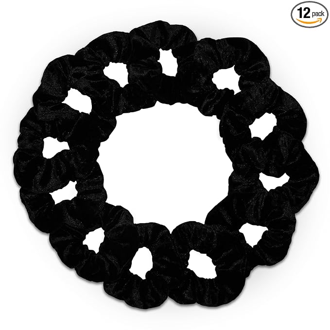12 Pcs Scrunchies for Women, Premium Velvet Soft Scrunchies, Black Elastic Hair Bands, Bulk Hair Ties for Girls and Suitable for Various Occasions(Classic Black)