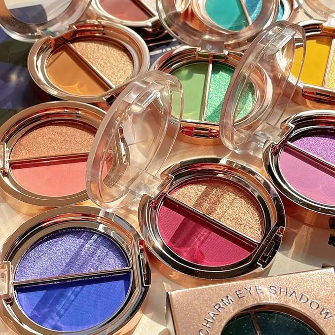 Double color eye shadow, high pigment eye makeup palette, matte shimmer metal eye shadow powder, waterproof and durable color eye makeup (01#Sunset orange)