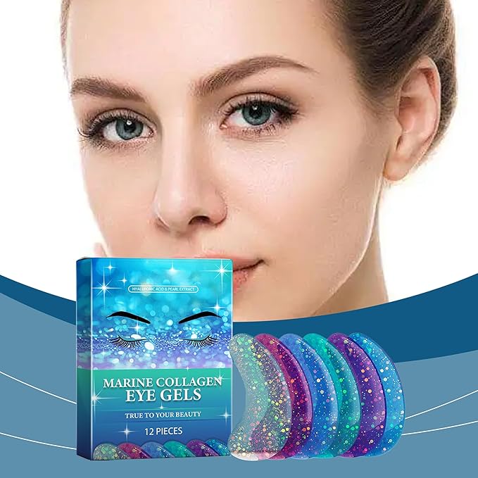 Marine Collagen Eye Gels, Under Eye Patches Collagen Pads for Puffy Eyes, Dark Circles, Bags & Wrinkles, Relieves Pressure & Reduces Wrinkles (6 Pairs)