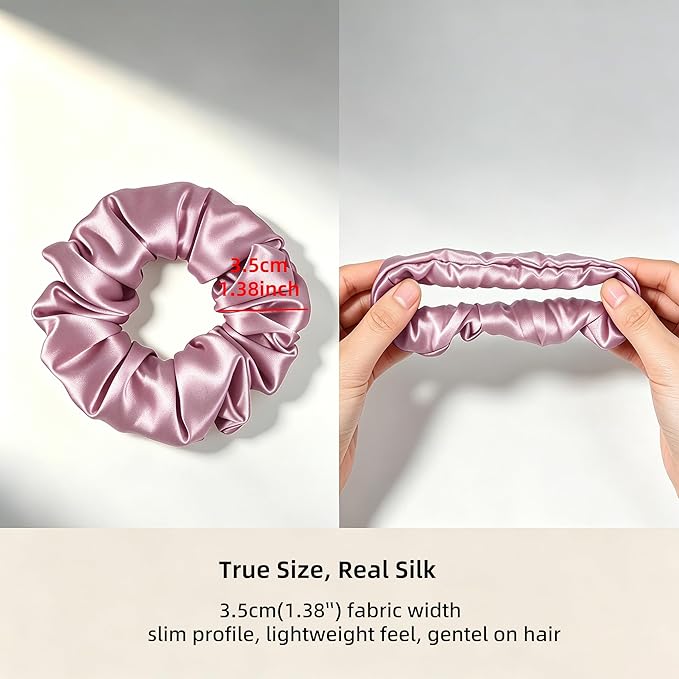 ZLYC 100% Mulberry Silk Scrunchie 19 Momme Gentle Creaseless Hair Tie for Women Dent-Free Ponytail Holder, 3.5cm Solid Mauve