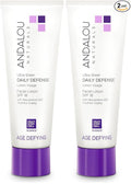 Andalou Naturals Age Defying Ultra Sheer Daily Defense Facial Lotion SPF 18 - Lightweight Sunscreen Moisturizer for Face - With Resveratrol CoQ10 - For All Skin Types - 2.7 oz,(Pack of 2)
