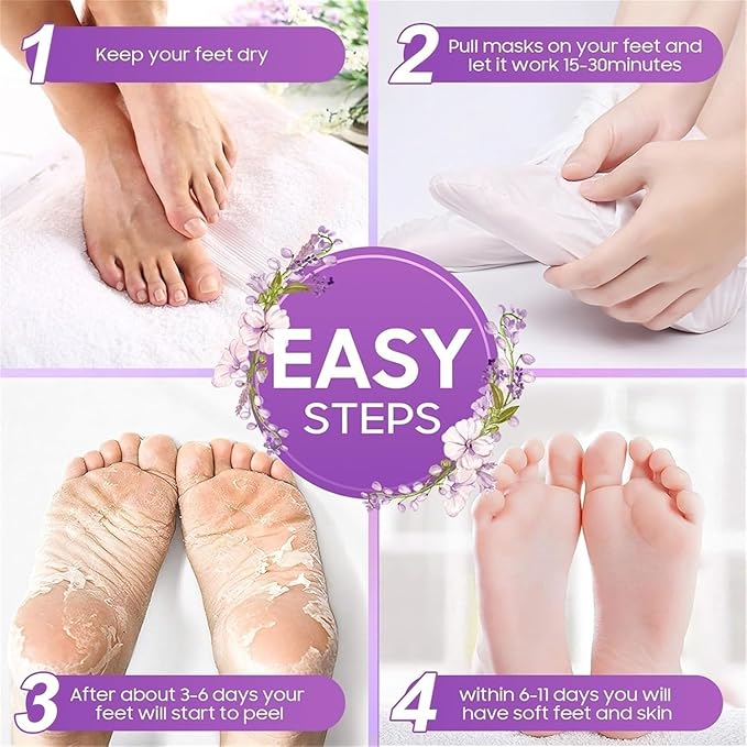 Foot Peel Mask for Women & Men | Peeling & Exfoliating Foot Mask for Dry Cracked Feet, Removes Dead Skin & Calluses, Hydrates & Smooths Cracked Heels (Standerd, Lavender)