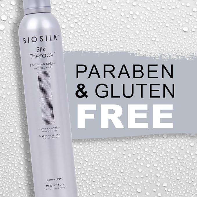BioSilk Silk Therapy Finishing Spray, Natural Hold, Hairspray for Long-Lasting Styles, Adds Shine & Pliable Hold, Fast-Drying, Weightless, Sulfate-Free, Paraben-Free, Cruelty-Free, 10 Oz