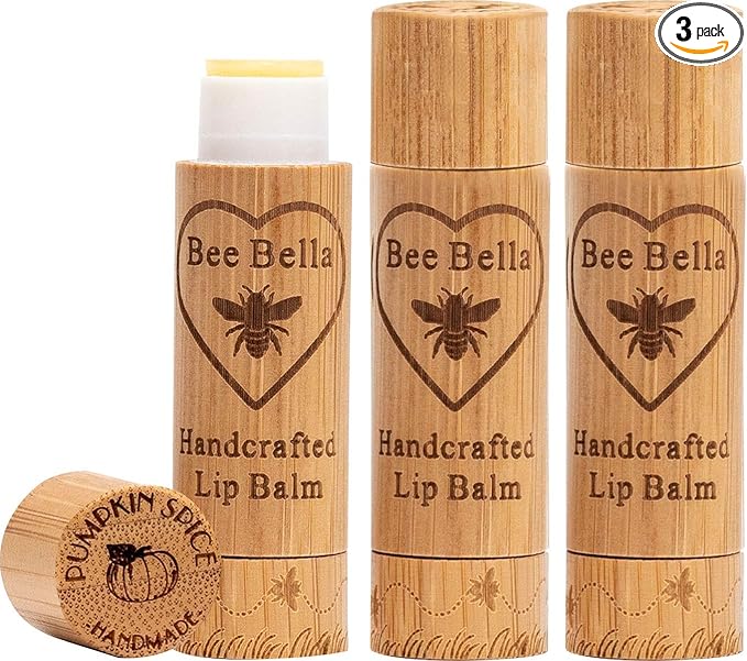 Bee Bella Lip Balm Pumpkin Spice (3 Pack)- With Beeswax, Coconut Oil, Jojoba Oil, Vitamin E Oil, Argan Oil and More for Soft and Smooth Lips - Long-Lasting Moisture - Handmade in the USA