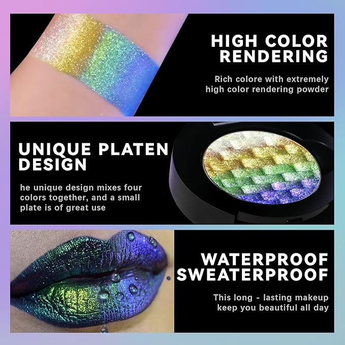 Noerrors Chameleon Eyeshadow,Multichrome Face Highlighter Palette,Holographic Eyeshadow Palette,High Pigment,Rainbow Color Shift Metallic Shimmer，Long Lasting，Duochrome Face Makeup Highlighter