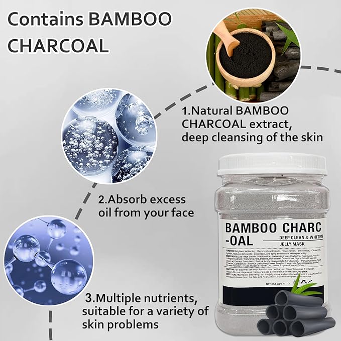 Jelly Mask Powder for Facials,Bamboo Charcoal Jelly Mask for Facials Professional,Hydro jelly Mask,Peel Off Jelly Face Masks for Deep Pore Cleansing DIY SPA 23 FL OZ Mask Powder