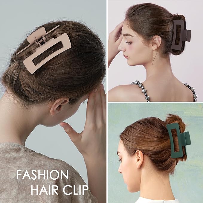 8 Pcs Large Hair Claw Clips 4.1 Inch Non-slip Big Square Matte Hair Claws for Women, Strong Hold Banana Clip for Thick Thin Hair(Multi-color)