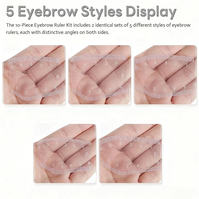 10-Piece Eyebrow Ruler Kit - Eyebrow Designer Ruler, Transparent Mapping Shaper Stencils for Precise Brow Shaping and Positioning